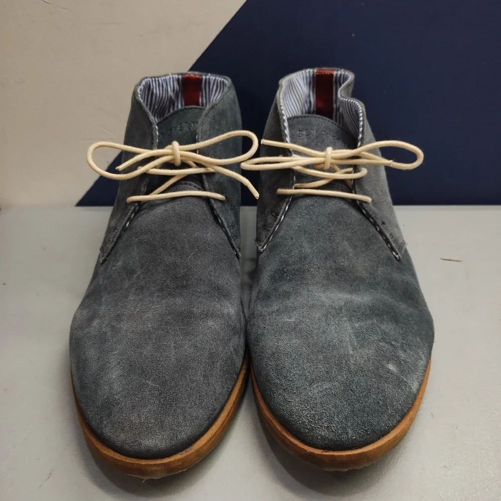 Ben Sherman Chukka Boots Mens Size 12 Blue Leather Comfort Almond Toe Lace Up